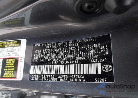 2014 Toyota Camry Se from USA, damaged, VIN 4T1BF1FK7EU743143
